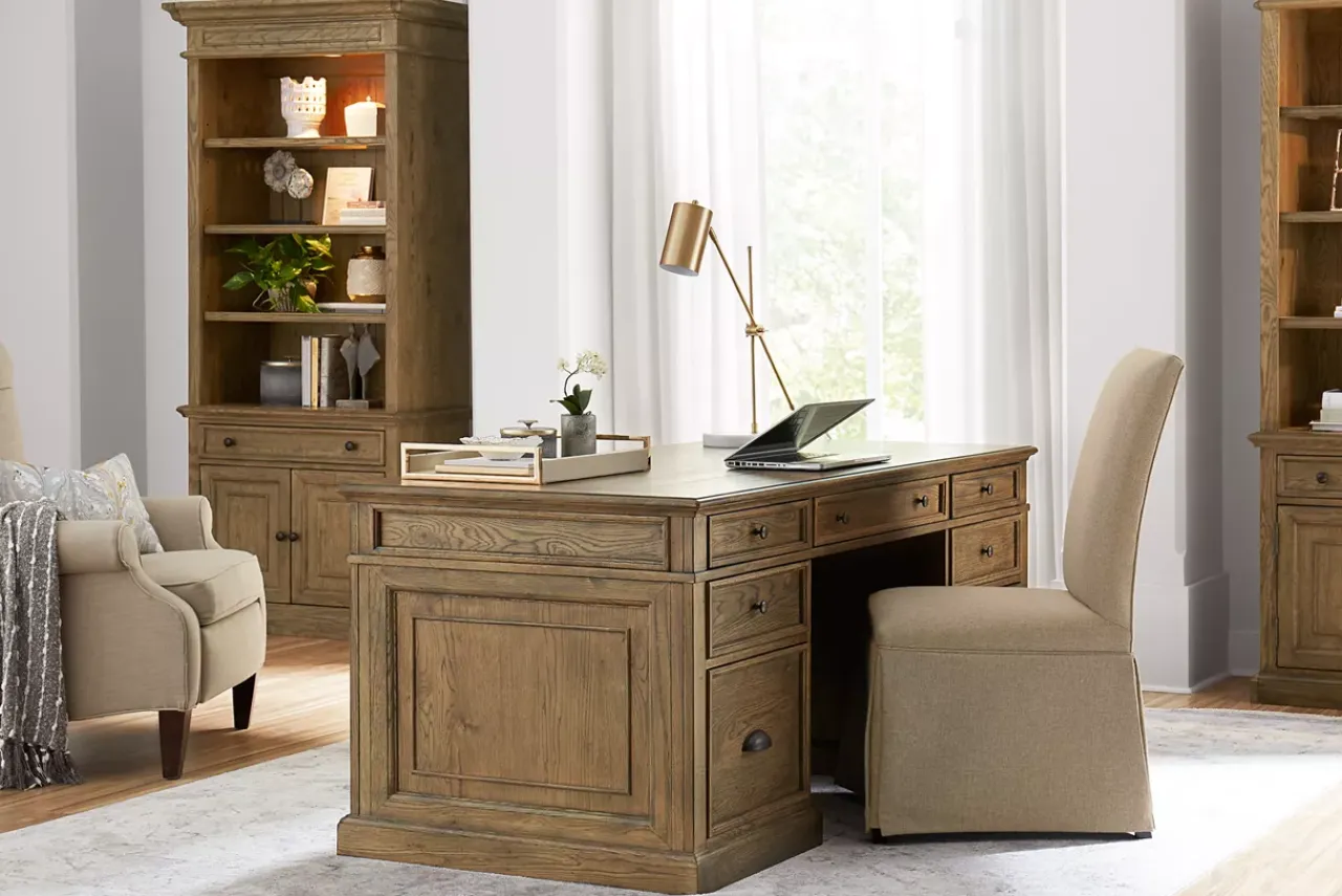 Havertys Avondale II Executive Desk Vintage Oak Discount