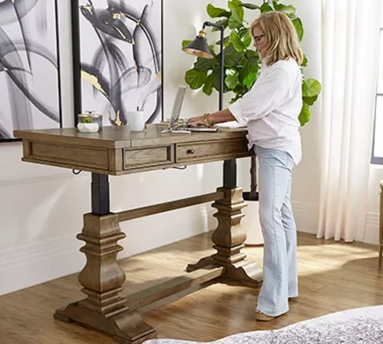 Havertys Avondale II Standing Desk Vintage Oak Outlet