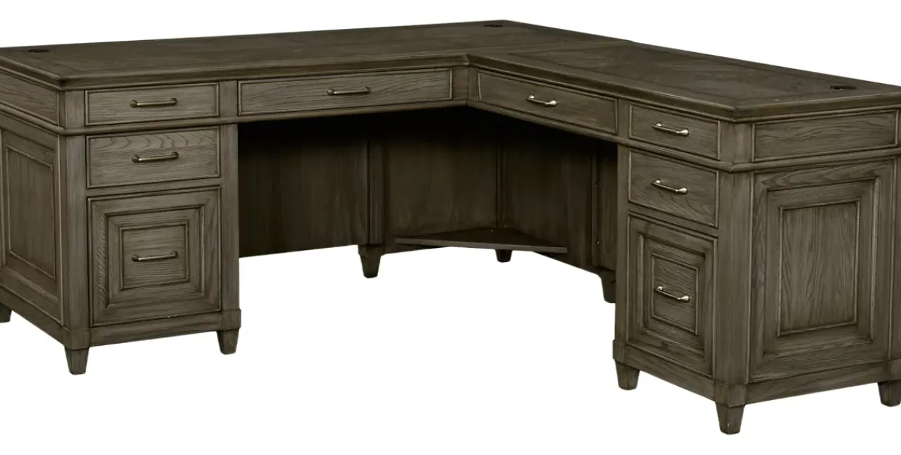 Havertys Baylor L-Shaped Desk Grey Washed Outlet