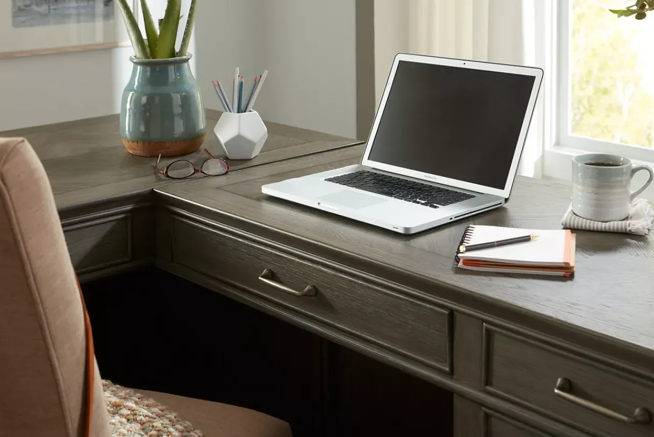 Havertys Baylor L-Shaped Desk Grey Washed Outlet