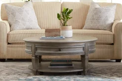 Havertys Beckley Round Coffee Table Dovetail Grey New