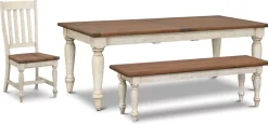 Havertys Coventry Dining Bench Antiqued White and Brown Hot