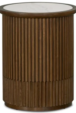 Havertys Graham Round End Table White and Brown Hot