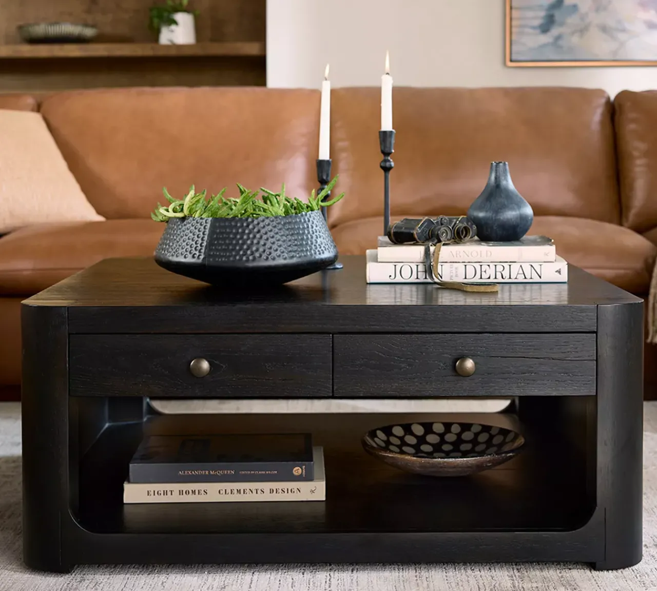 Havertys Kasten Coffee Table Ebony Whiskey New