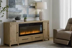 Havertys Lawrence Electric Fireplace Media Console Buff Hot