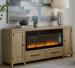 Havertys Lawrence Electric Fireplace Media Console Buff Hot