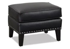Havertys Lawson Leather Ottoman New Era Noir Outlet