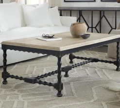 Havertys Lucy Coffee Table Distressed Black-Taupe Discount