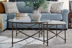 Havertys Noah Nesting Coffee Table Marble Clear and Brass New