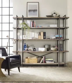 Havertys Stratford Bookcase Natural Wood Brass Sale