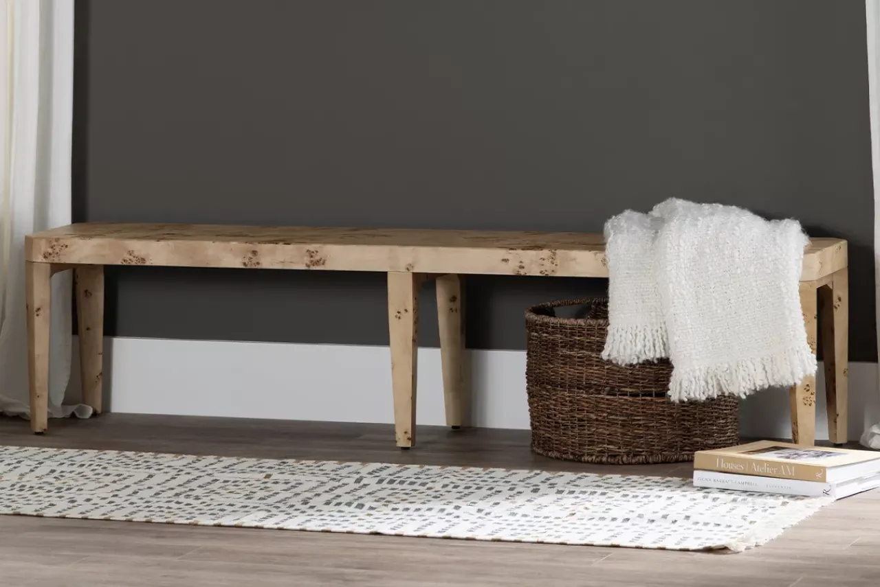 Havertys Vincent Burl Wood Bench Sale